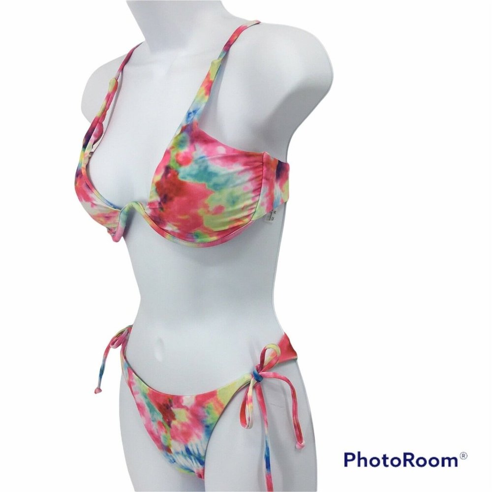 ZAFUL Tie Dye Bikini Women's Push Up Underwire Hi Leg Bikini Swimsuit Sz L